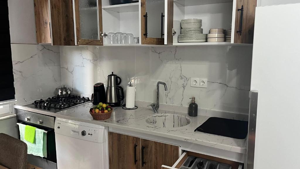 Kuchyň nebo kuchyňský kout v ubytování AFŞiN HOMES