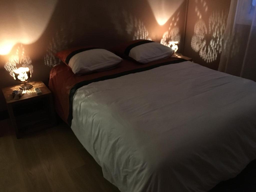 Postel nebo postele na pokoji v ubytování Chambres d'hôtes de la villa du Moulin