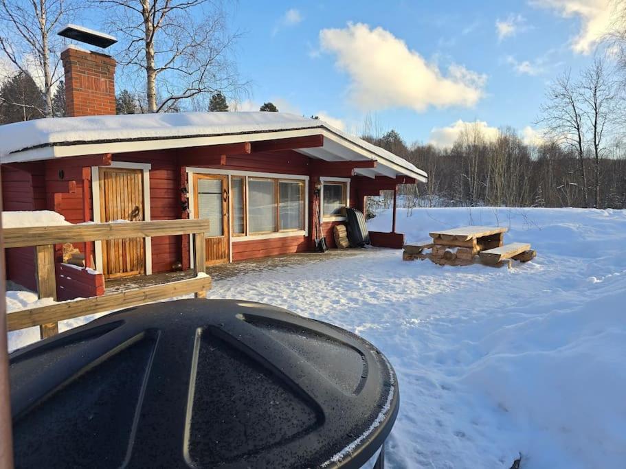 a log cabin with snow on the ground and a snowimeters at Experience amazing Ivalo 4,5km from the AirPort in Inari
