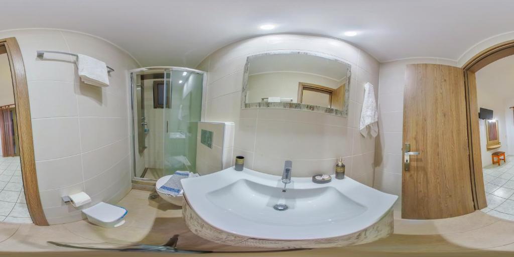 a bathroom with a large sink and a shower at Panorama in Elafonisi