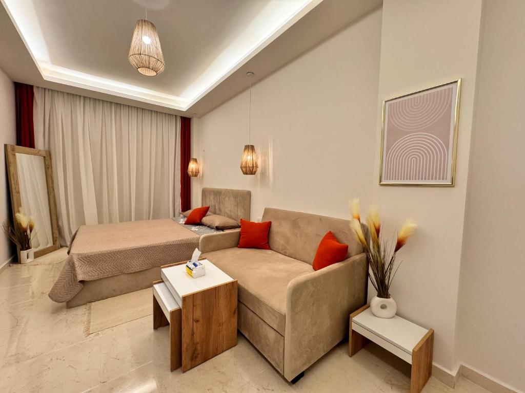 Χώρος καθιστικού στο Tolles Modernes Studio in Selena Bay