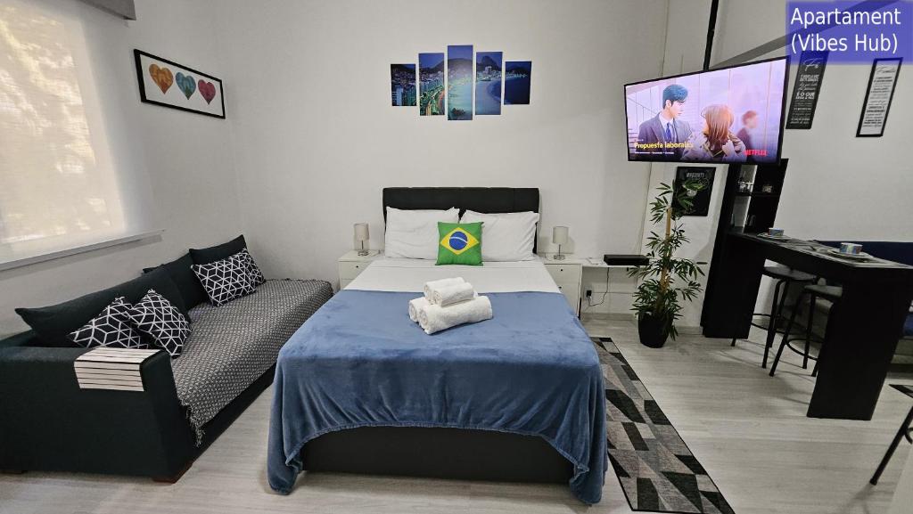 Postel nebo postele na pokoji v ubytování Copacabana Vibes Studios