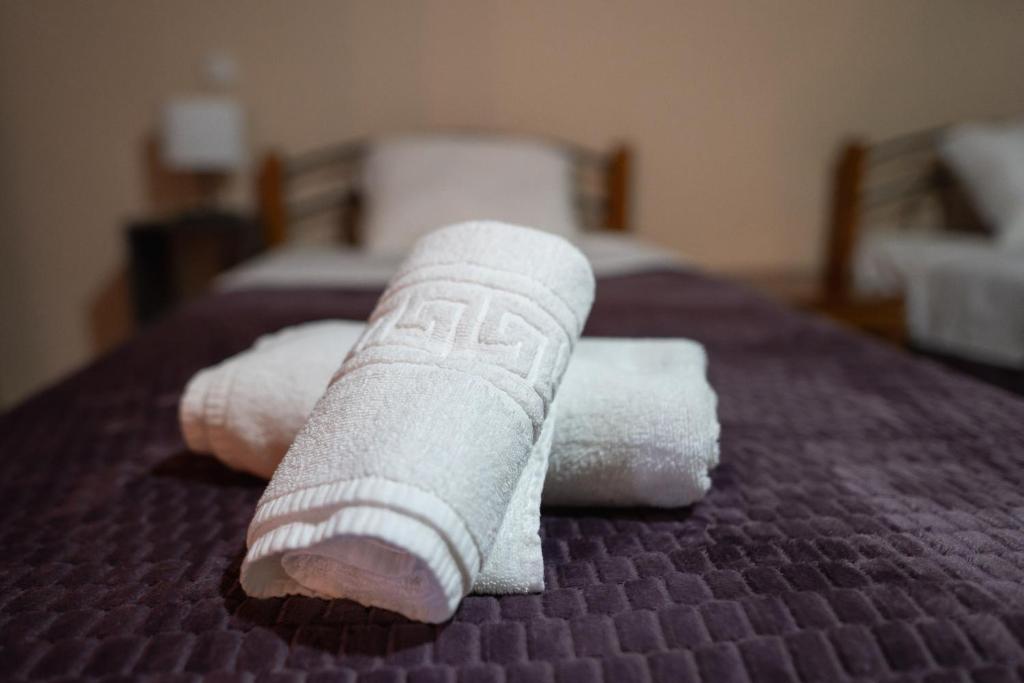 Postel nebo postele na pokoji v ubytování Cassandra Apartment Plataria