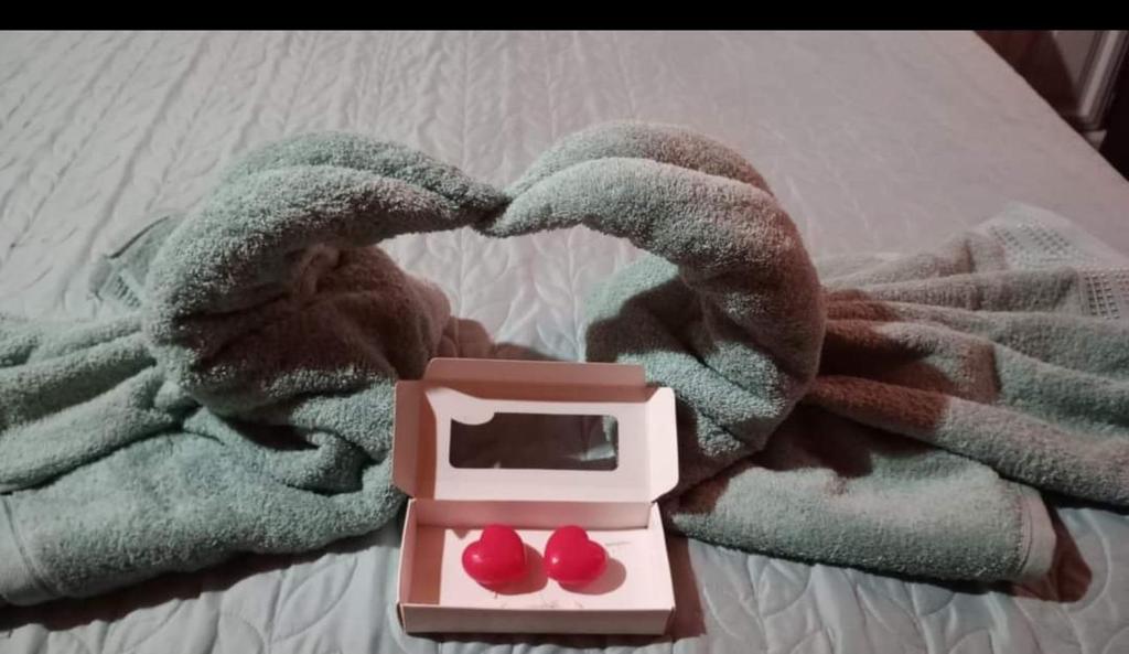 Una estufa de juguete sobre una cama con una manta. en Amphu, en La Falda