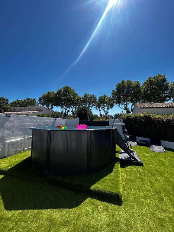 - une table de ping-pong sur l'herbe dans la cour dans l'établissement Villa mireval 6 personne, à Mireval