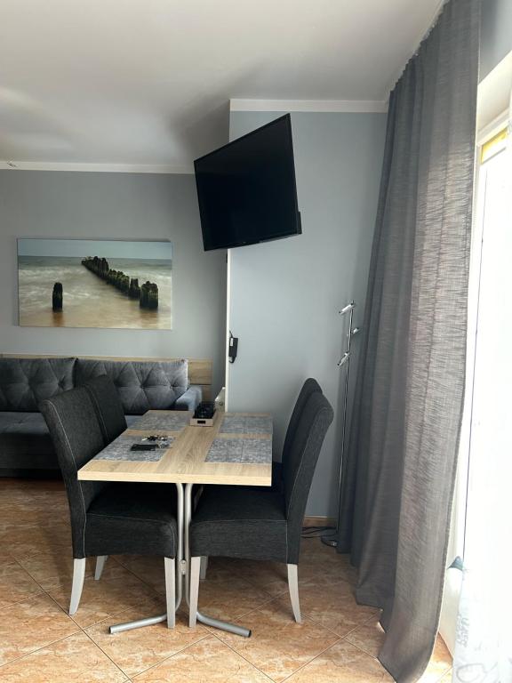 Televízia a/alebo spoločenská miestnosť v ubytovaní Apartament na nowej starówce