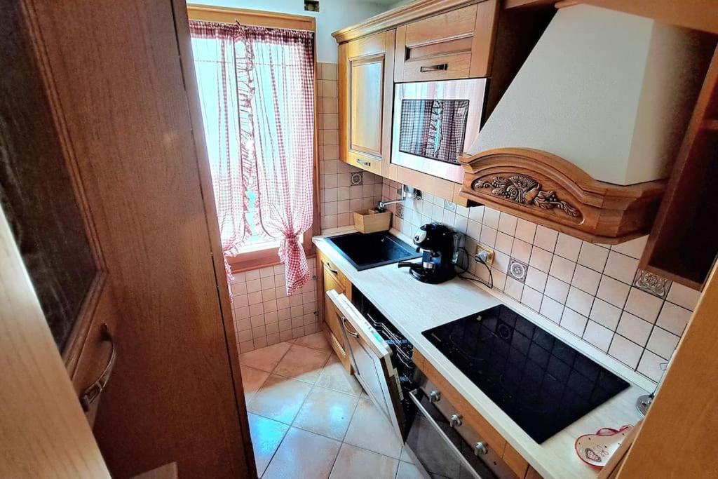a small kitchen with a sink and a stove at Sveta apartment Auronzo in Auronzo di Cadore