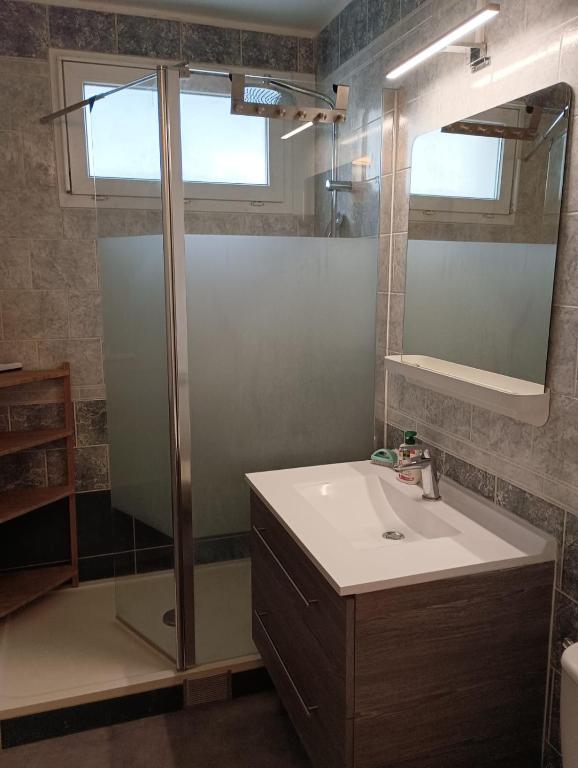 une salle de bain avec un lavabo et une douche dans l'établissement Chambre avec balcon RER A 20mn de Paris ou Disneyland, à Noisy-le-Grand