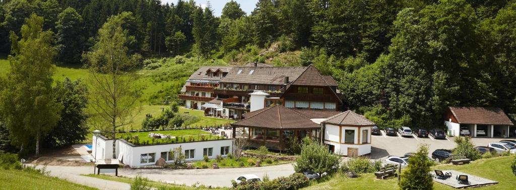 eine Luftansicht eines großen Hauses auf einem Hügel in der Unterkunft Hotel Käppelehof in Lauterbach