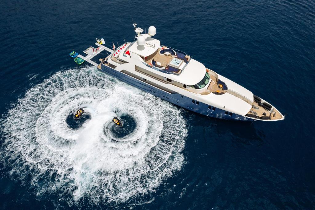a boat in the water in the ocean at iRama Luxury Superyacht 6 Cabins & Hot Tub & Water Toys in Cannes