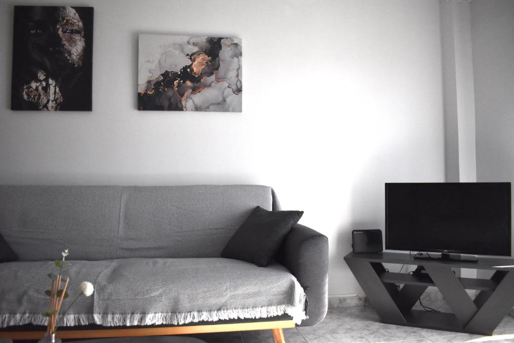 TV a/nebo společenská místnost v ubytování Sunny Beach Front Apartment