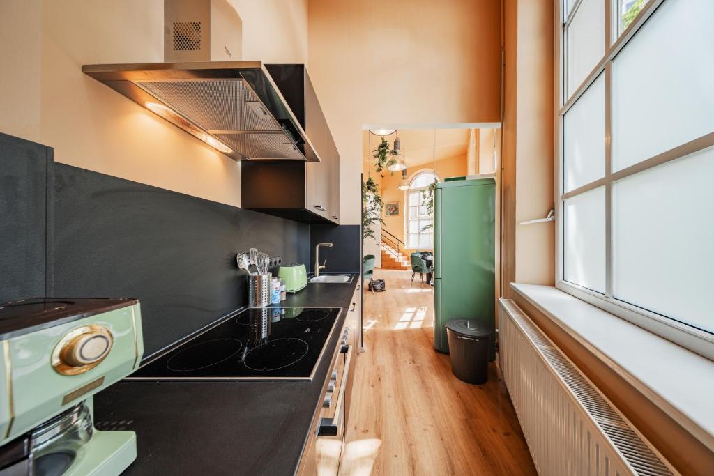 Kuchyň nebo kuchyňský kout v ubytování GREEN Apartments