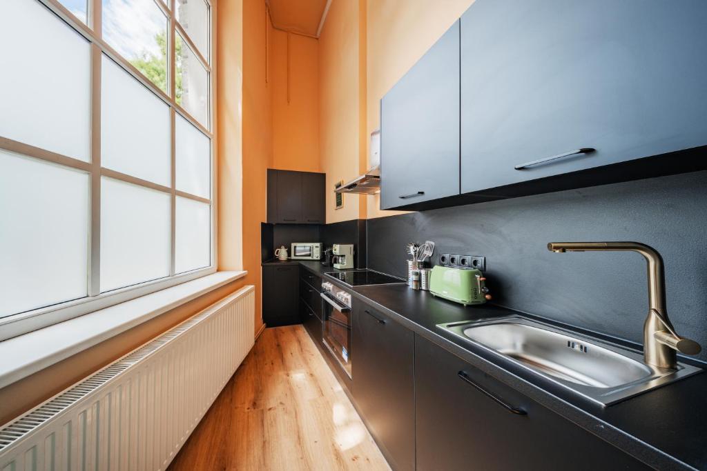 Kuchyň nebo kuchyňský kout v ubytování GREEN Apartments