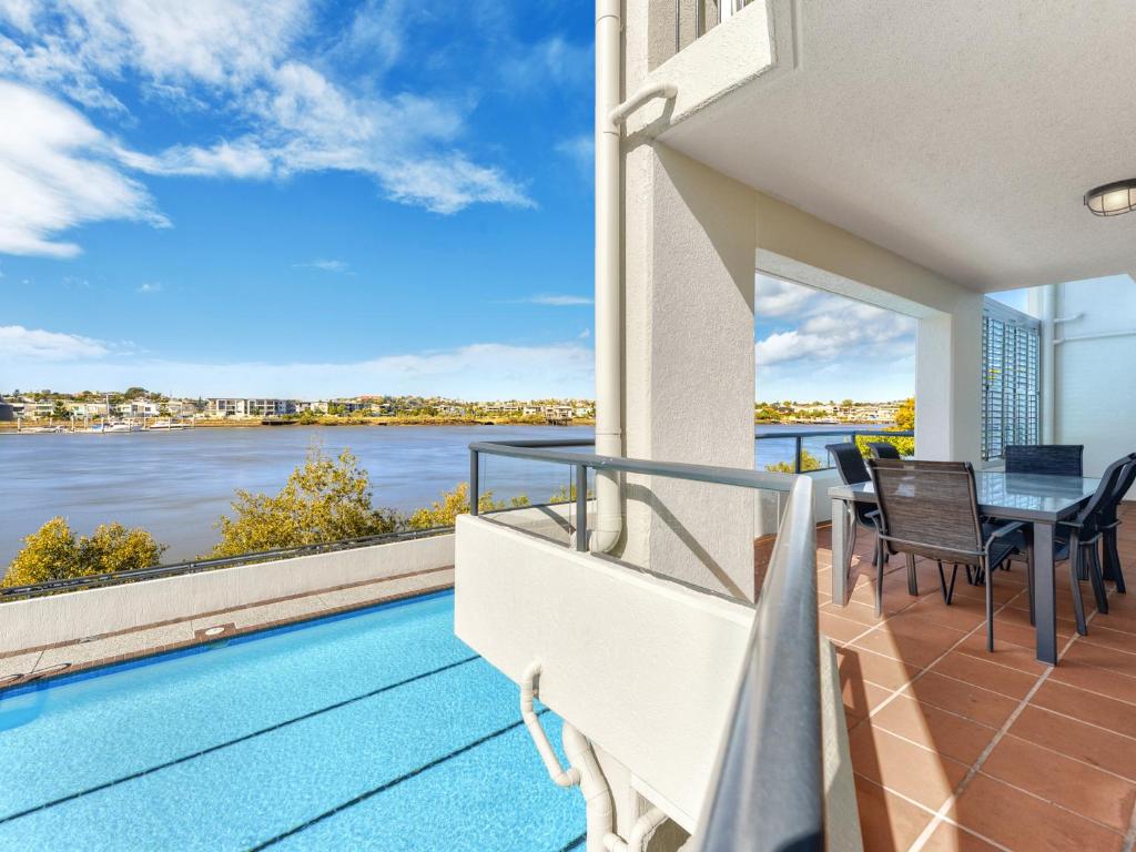 a view from the balcony of a swimming pool at Goldsborough Place Apartments in Brisbane