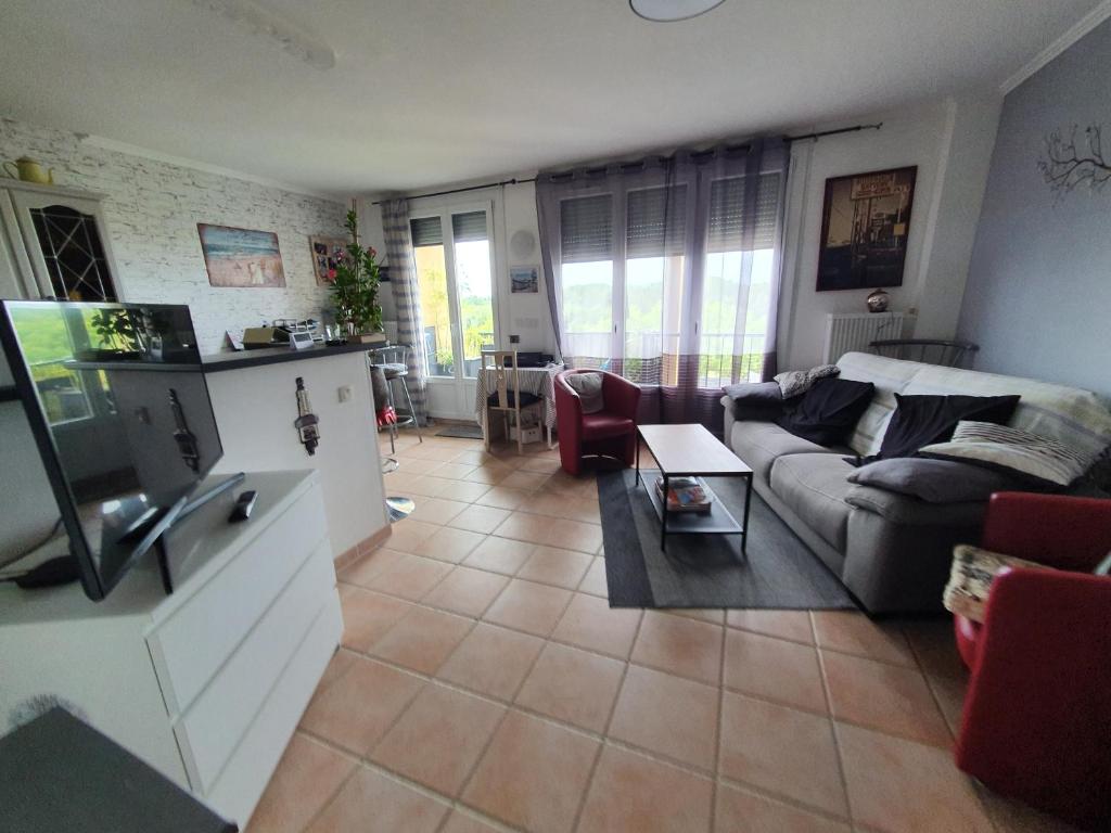 un salon avec un canapé et une télévision dans l'établissement Chambre confort dans T3 Joué-lès-Tours, à Joué-lès-Tours