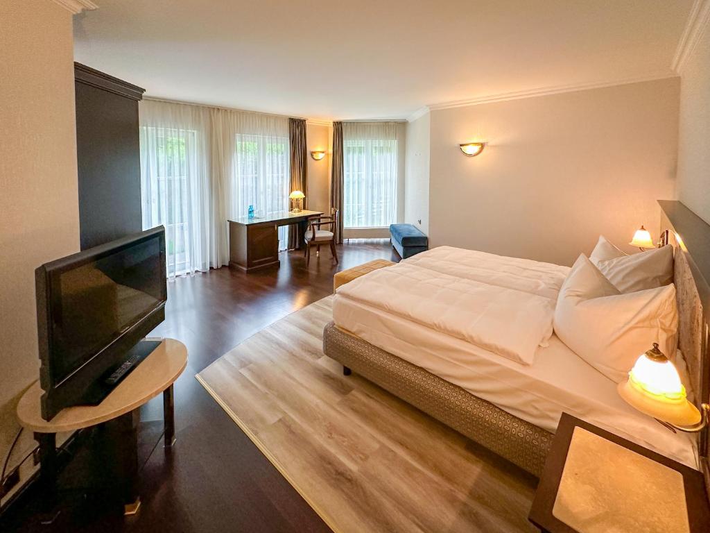 TV a/nebo společenská místnost v ubytování Weltemühle Hotel by Miri's Dresden