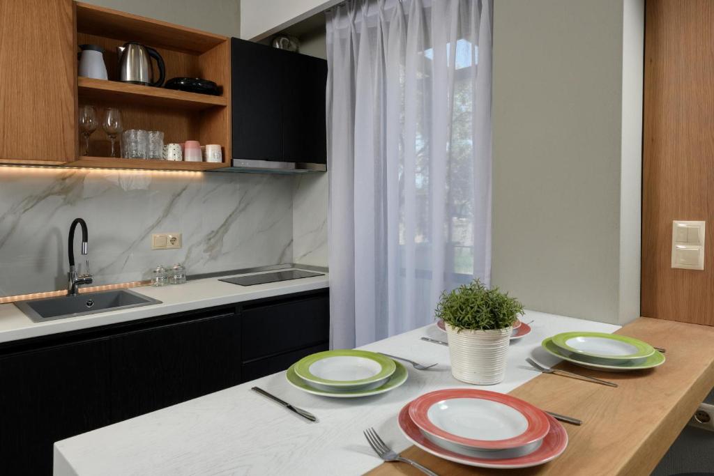 Kuchyň nebo kuchyňský kout v ubytování Olea Luxury Villa