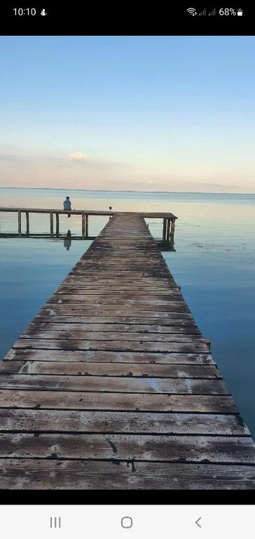 a wooden pier sticking out over the water at Poarta Apelor in Sarichioi