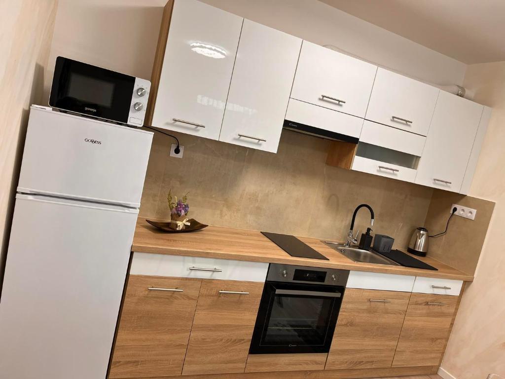Kuchyňa alebo kuchynka v ubytovaní Gréta Lux Apartman