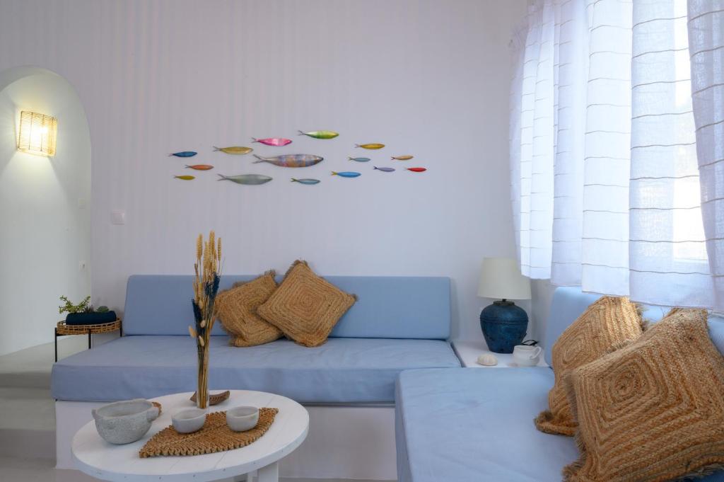 Posezení v ubytování Siridaki Homes Leros