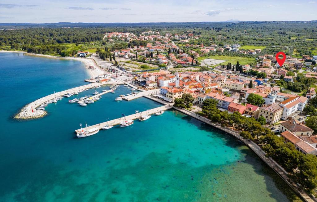 an aerial view of a marina in a city at Lovely Apartment In Fazana With Wifi in Fažana