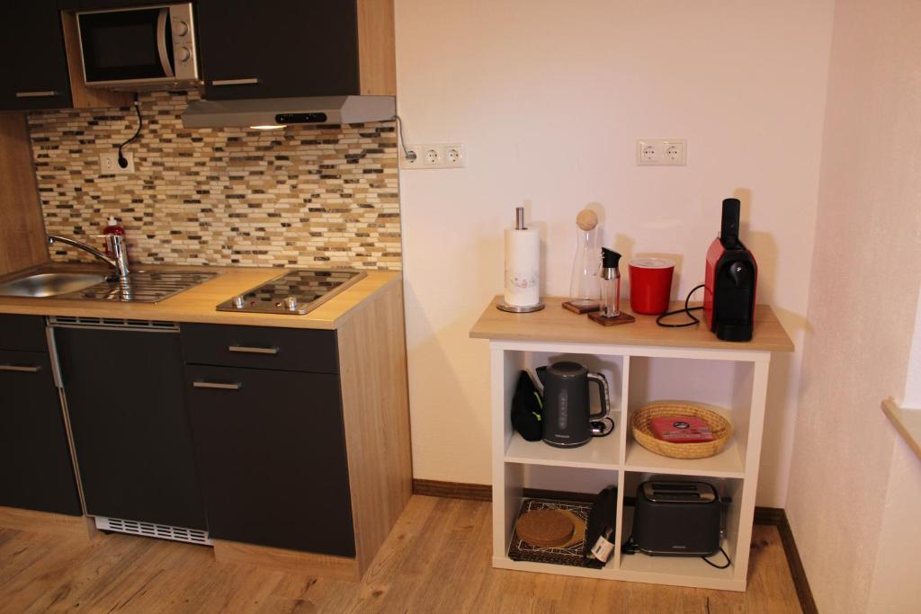 Kuchyň nebo kuchyňský kout v ubytování Appartement Demelfischer am See