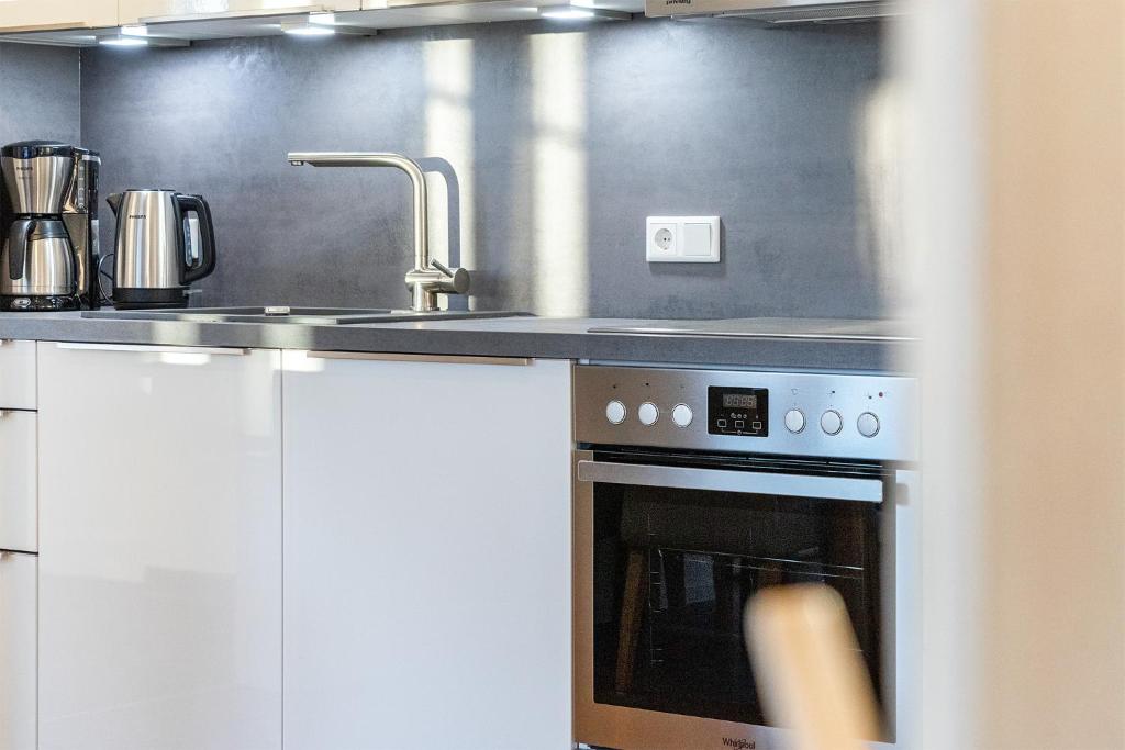 Kuchyň nebo kuchyňský kout v ubytování Apartment am Deich 01