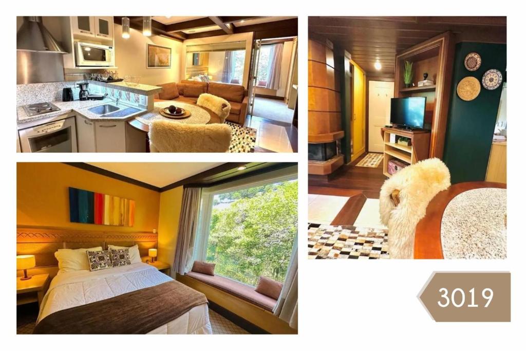 Giường trong phòng chung tại Studio Super Luxo Laje de Pedra MV (3019)