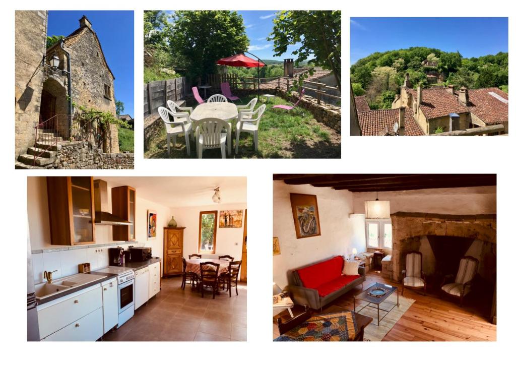 un collage de photos d'une cuisine et d'une maison dans l'établissement Gîtes dans village médiéval Périgord, à Limeuil