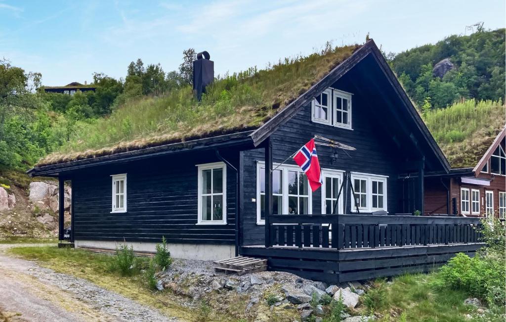 a black house with a grass roof at 3 Bedroom Beautiful Home In Åseral in Åseral