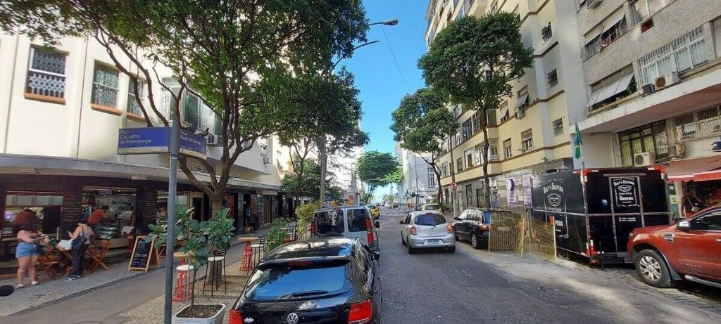 a street with cars parked on the side of the road at SUH Copacabana 01 Nice Balcony Close To Beach in Rio de Janeiro