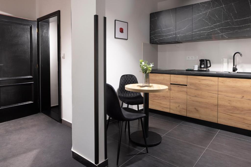 Kuchyň nebo kuchyňský kout v ubytování Hotel Savorsky