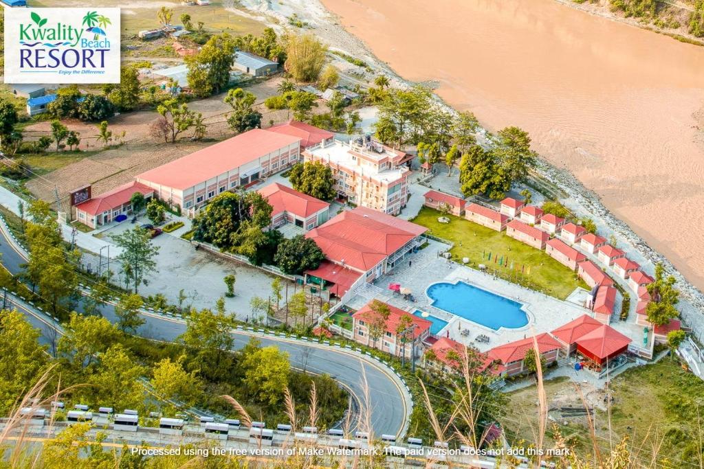 an aerial view of a resort by the beach at Kwality Beach Resort in Beni Ghāt