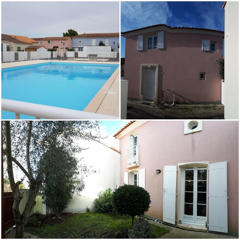 un collage de photos d'une maison et d'une piscine dans l'établissement Maison 6P dans résidence avec piscine, à Châtelaillon-Plage