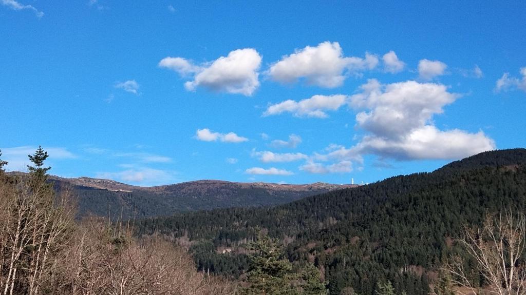 - une vue sur une montagne arborée et nuageuse dans l'établissement Maison Vintage, à Marat