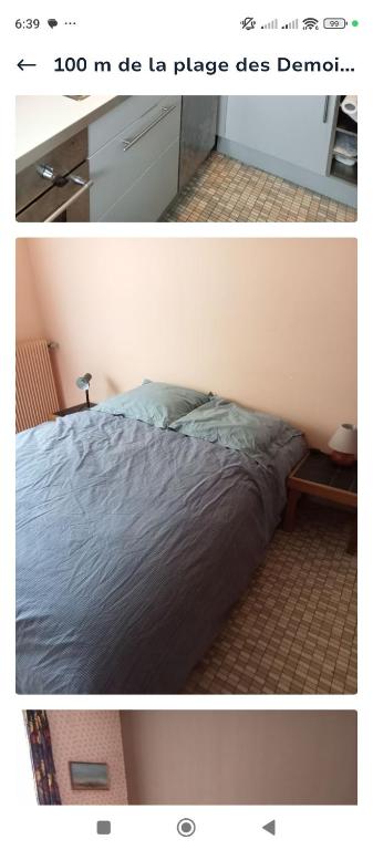 - deux photos d'un lit dans une chambre dans l'établissement Appartement 5 personnes, à Saint-Hilaire-de-Riez