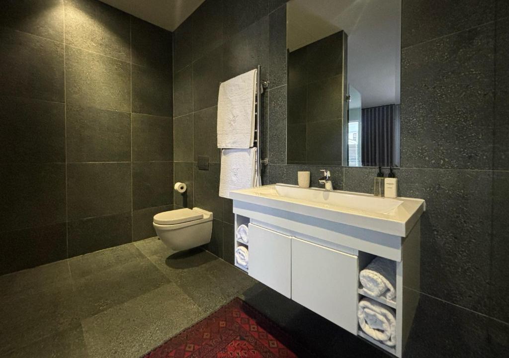 a bathroom with a sink and a toilet at Blix Inn Guesthouse in Stellenbosch