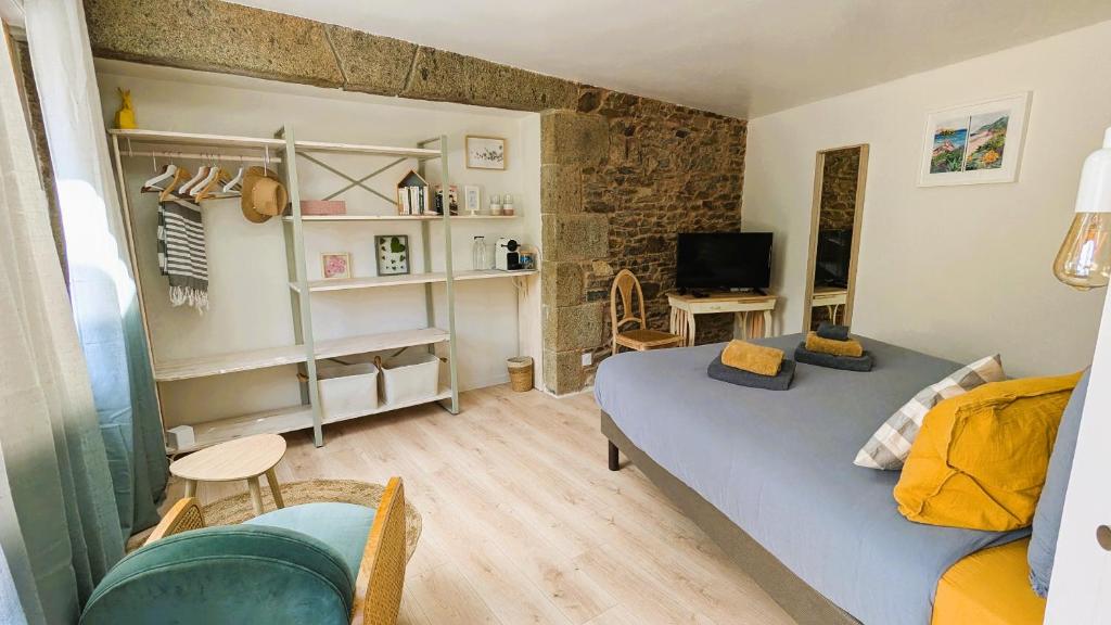 TV a/nebo společenská místnost v ubytování LA GUESTHOUSE - À deux pas du Sentier des Douaniers