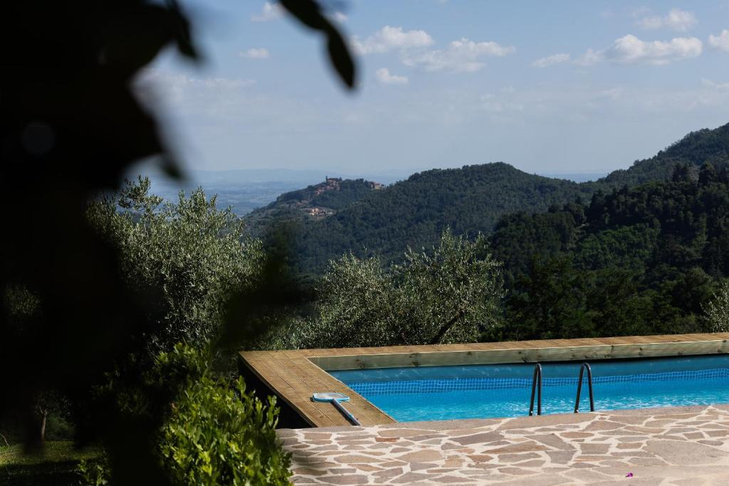 une piscine avec vue sur une montagne dans l'établissement Villa La Selva, à Marliana