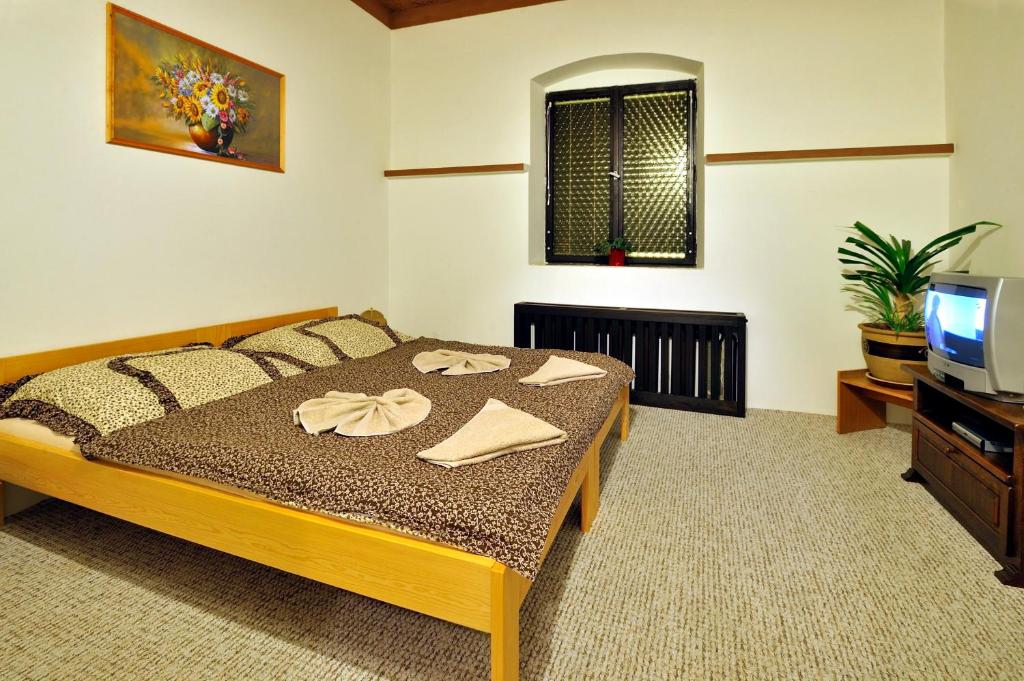 Postel nebo postele na pokoji v ubytování Hotel Kovarna