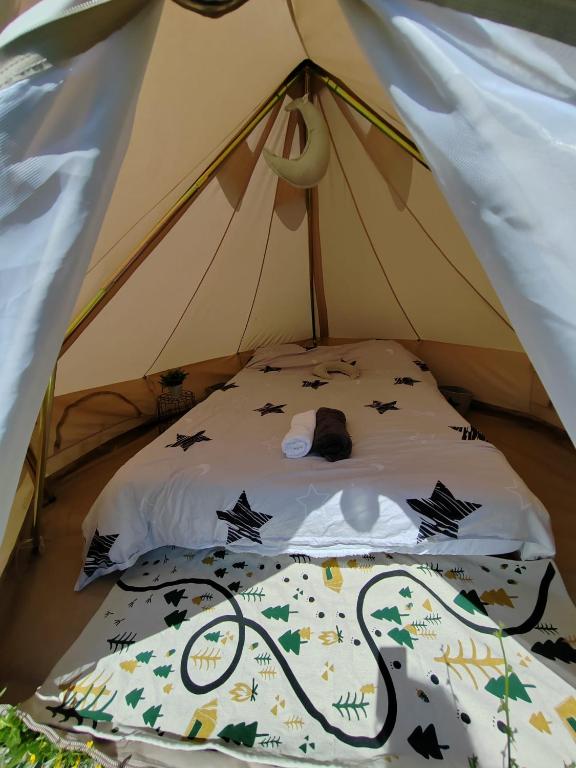 Postel nebo postele na pokoji v ubytování Luna Rock Glamping Brezoi - Blue Scai