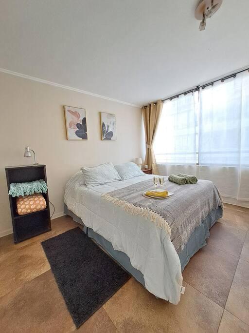 a bedroom with a bed and a window at Bellavista Cozy Apartment in Santiago