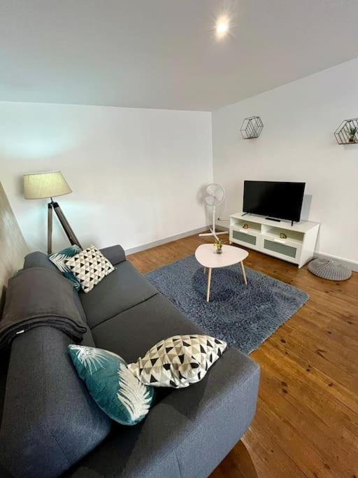 un salon avec un canapé et une télévision dans l'établissement T2- Le François III - Proche Centre ville, à Limoges