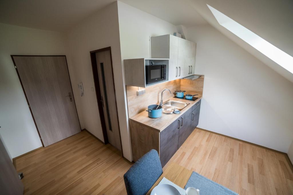 Kuchyň nebo kuchyňský kout v ubytování Apartmány Hasičárna