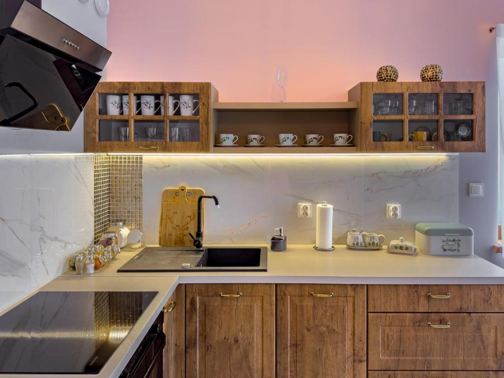 Kuchyňa alebo kuchynka v ubytovaní Apartament Złoty Las Karpatia