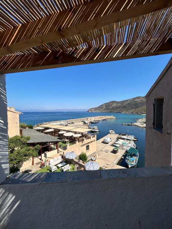 a view of a marina from a balcony at chez benito in Centuri