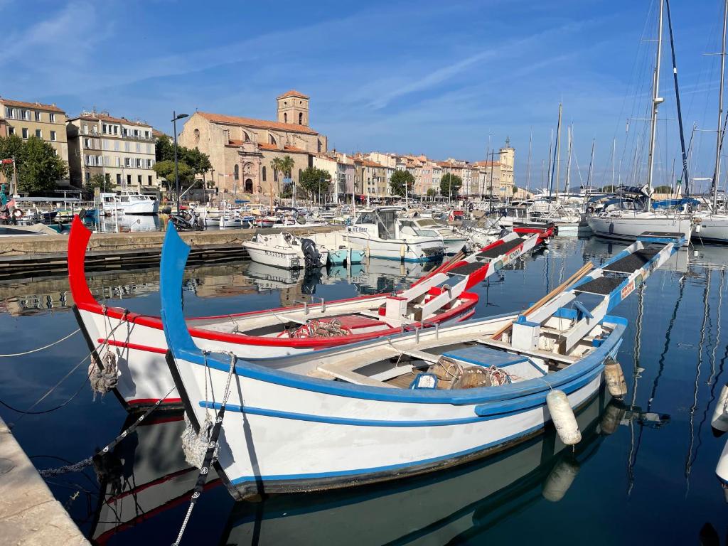un groupe de bateaux est amarré dans un port dans l'établissement Joli T2 au Vieux-port - 1er étage, à La Ciotat