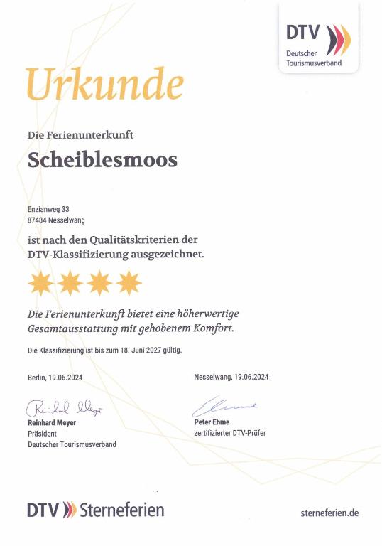 Certifikát, hodnocení, plakát nebo jiný dokument vystavený v ubytování Scheiblesmoos 4 Sterne