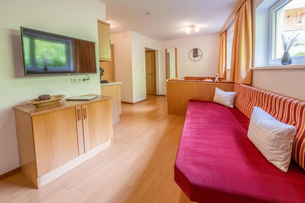 Televízia a/alebo spoločenská miestnosť v ubytovaní Haus Waldhof