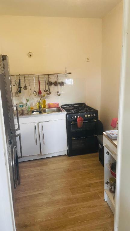 une cuisine avec une cuisinière et un évier dans l'établissement Arena La defense nanterre prefecture, à Nanterre